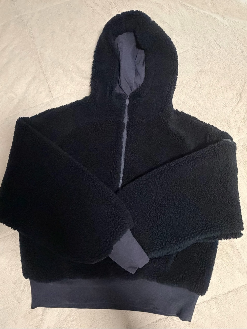 ALO Yoga Navy Blue Sherpa-Lined Pullover Hoodie - Picture 4 of 7